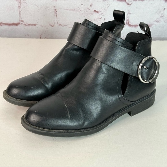 H&M Divided Faux Leather Black Cut-out Low Heel Moto Ankle Boot Size 5.5 - Picture 8 of 16